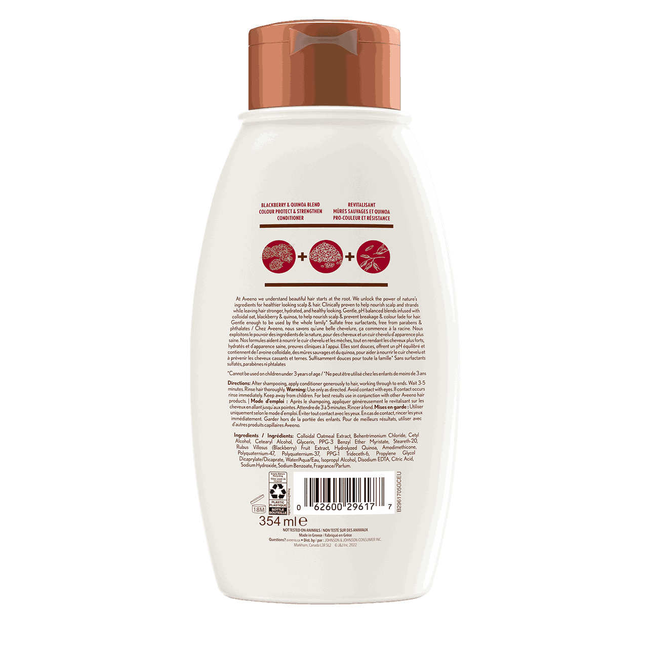 Revitalisant AVEENO® Mûres sauvages et quinoa, Panneau arrière du Flacon de 354 ml