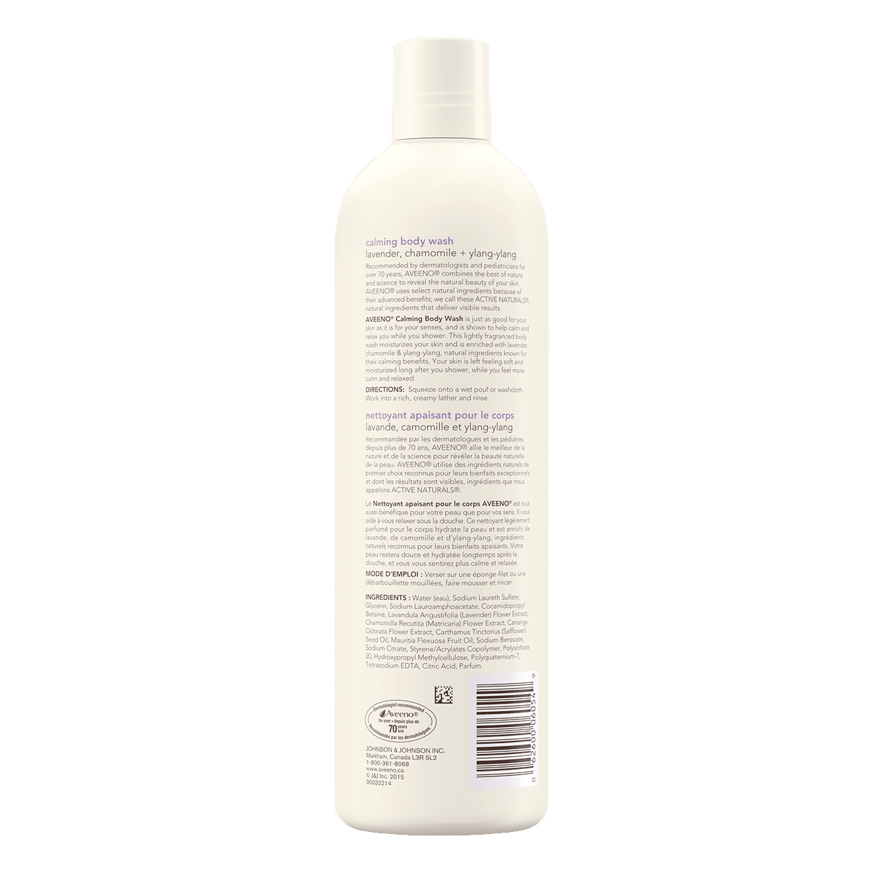 Nettoyant apaisant pour le corps Aveeno®, Panneau arrière du flacon de 473 ml