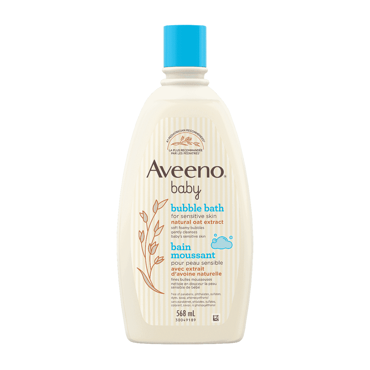 Flacon du bain moussant Aveeno® Baby pour peau sensible, avec extrait d'avoine naturelle 568 ml