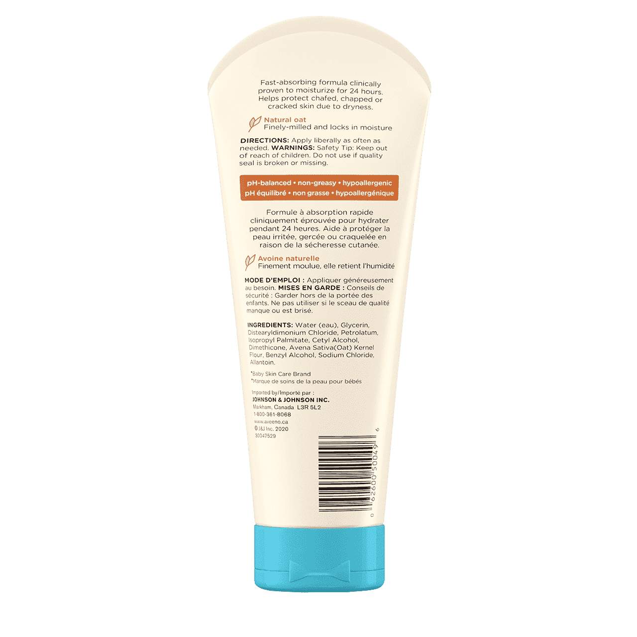Étiquette arrière du tube de 227 ml de la lotion quotidienne AVEENO® Baby 