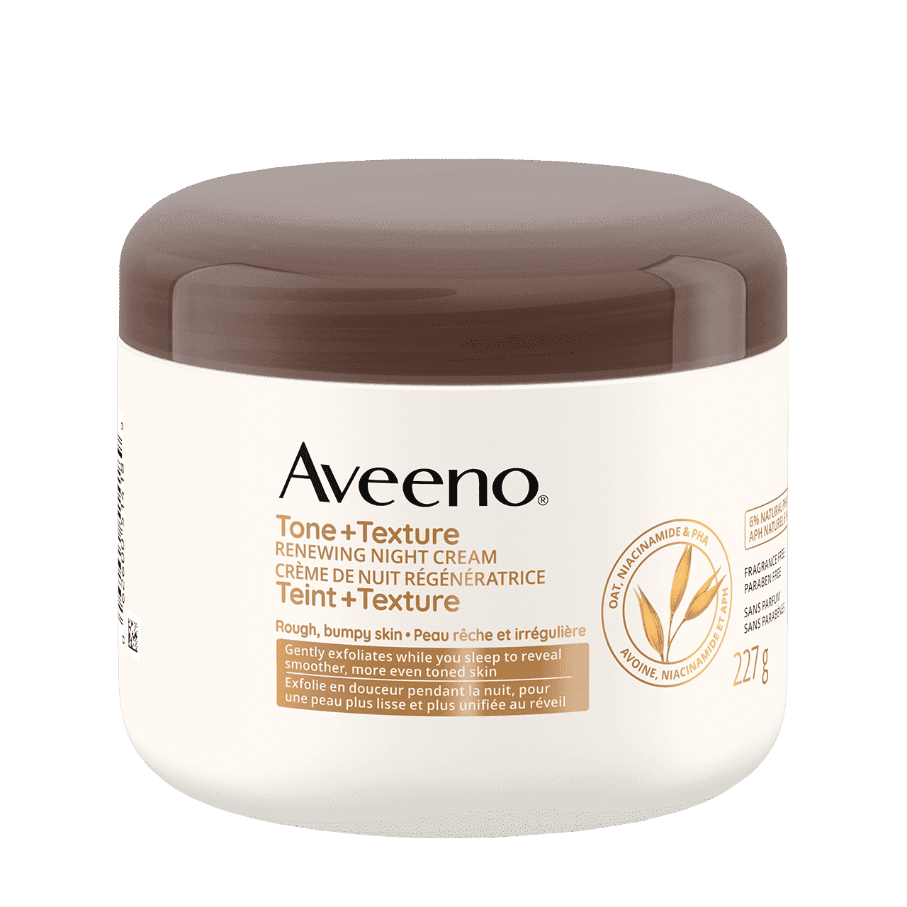 Pot de 227 g de la crème de nuit régénératrice AVEENO® Teint + Texture