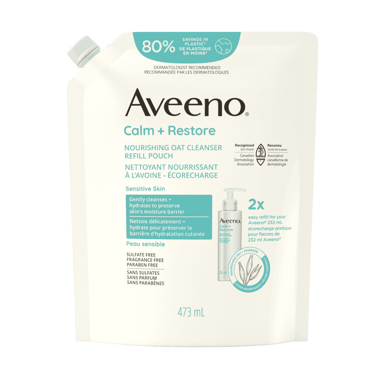 Emballage de 473 ml du nettoyant nourrissant à l’avoine Aveeno® Calm + Restore