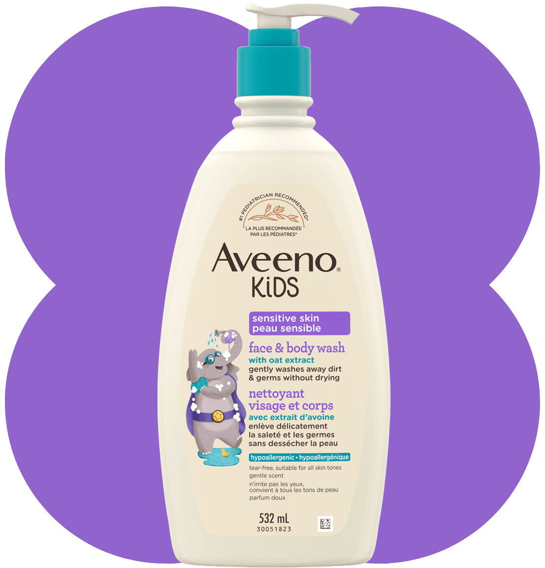 Flacon de 532 ml du nettoyant visage et corps Aveeno Kids peau sensible