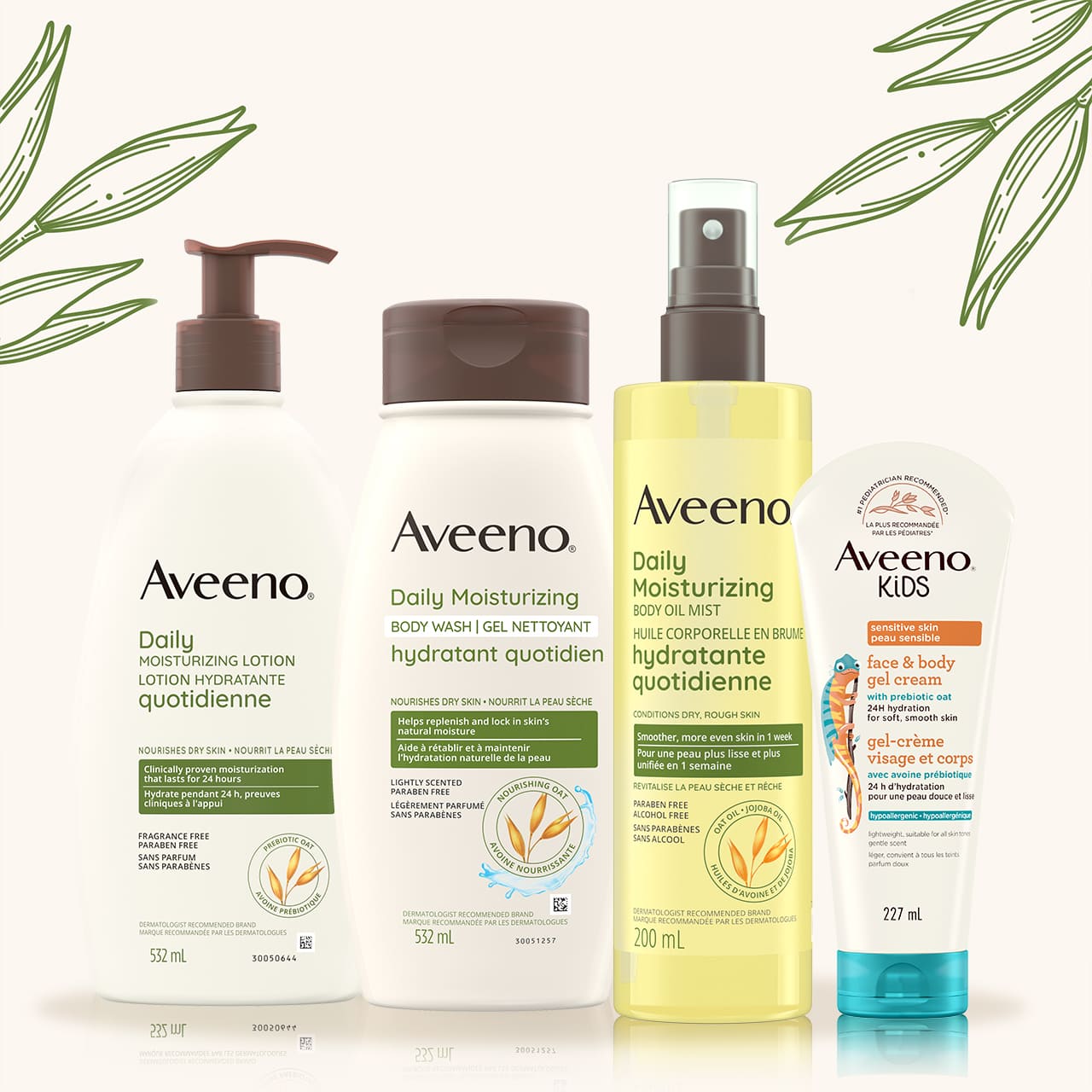 Assortiment de 3 produits Aveeno Hydratation quotidienne et gel-crème visage et corps pour enfants Aveeno Kids